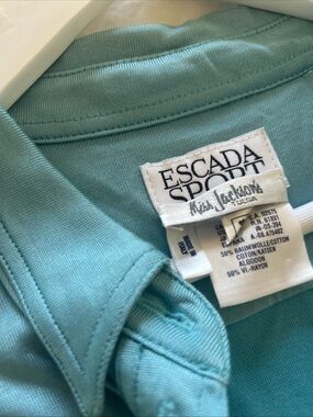 Escada Sport Light Mint Green button down cotton and rayon Polo Top